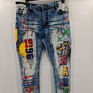 Graffiti Skinny Rue 21 Premium 1996 Paint‎ Splatter Jeans 38x32 Actual 40x31